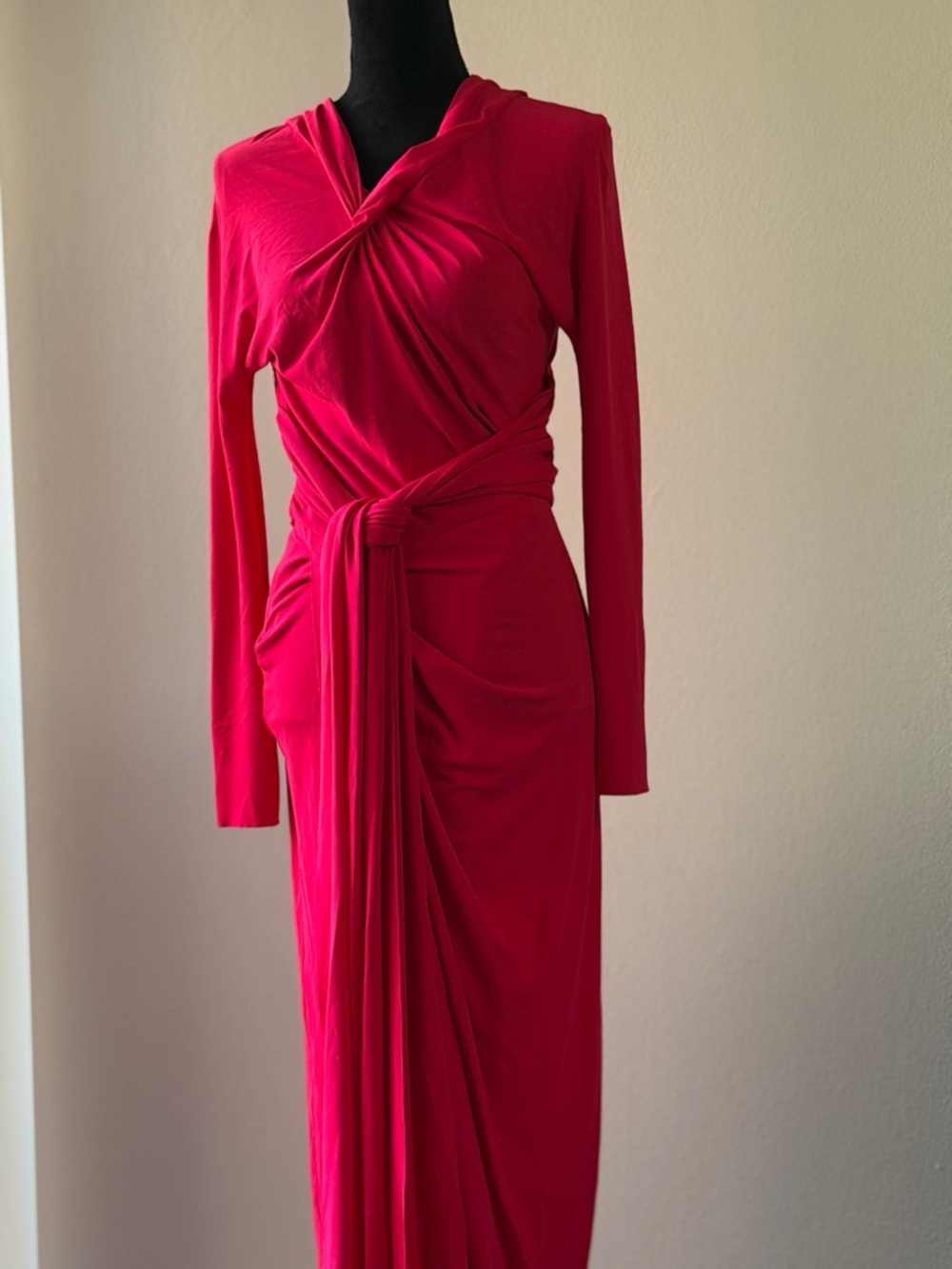Lanvin Hot Pink Twist-Waist Long Sleeve Maxi Dress